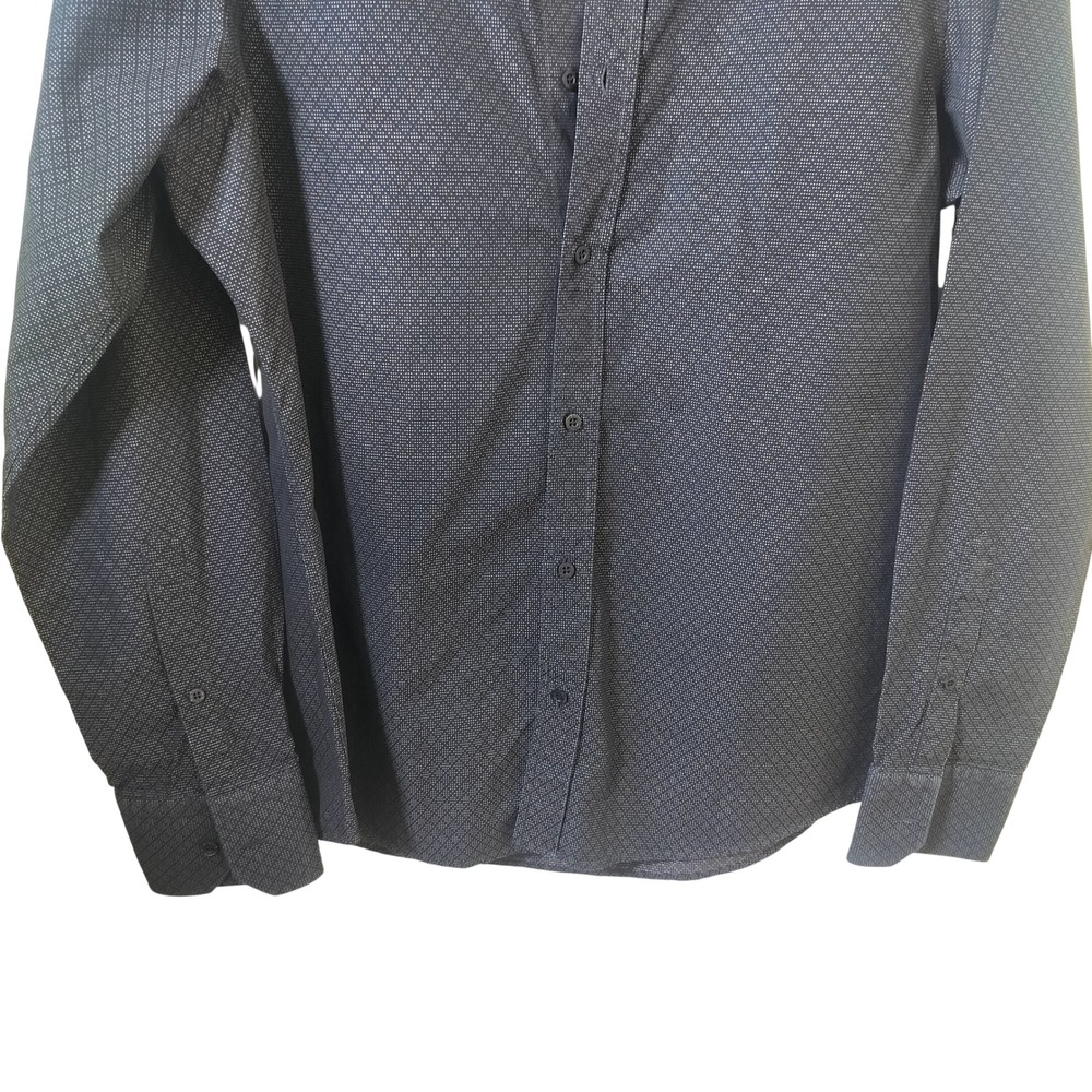 Gucci Mens Navy Blue Micro Geometric Diamond Long Sleeve Button Down Shirt 41 16 - Picture 2 of 10